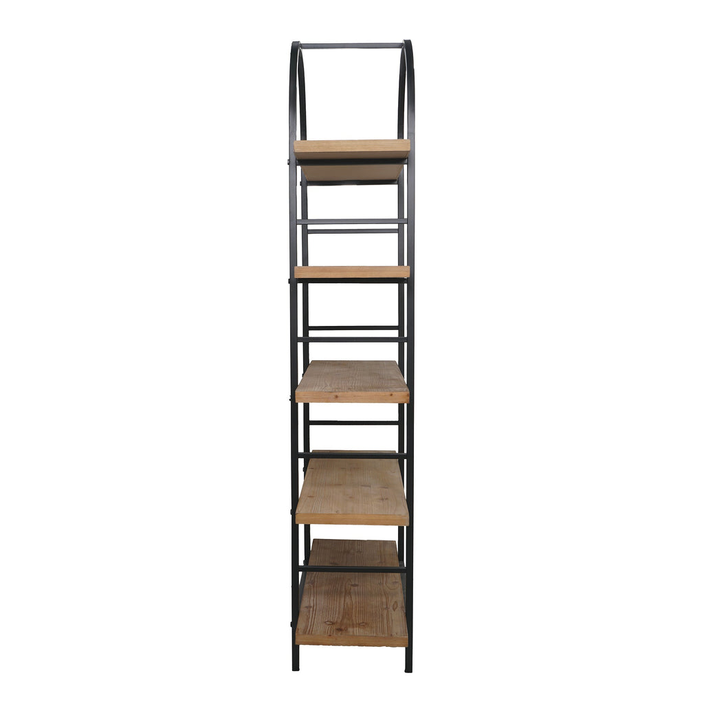 Tall Arched Wood and Iron Display Shelf with Striking Design