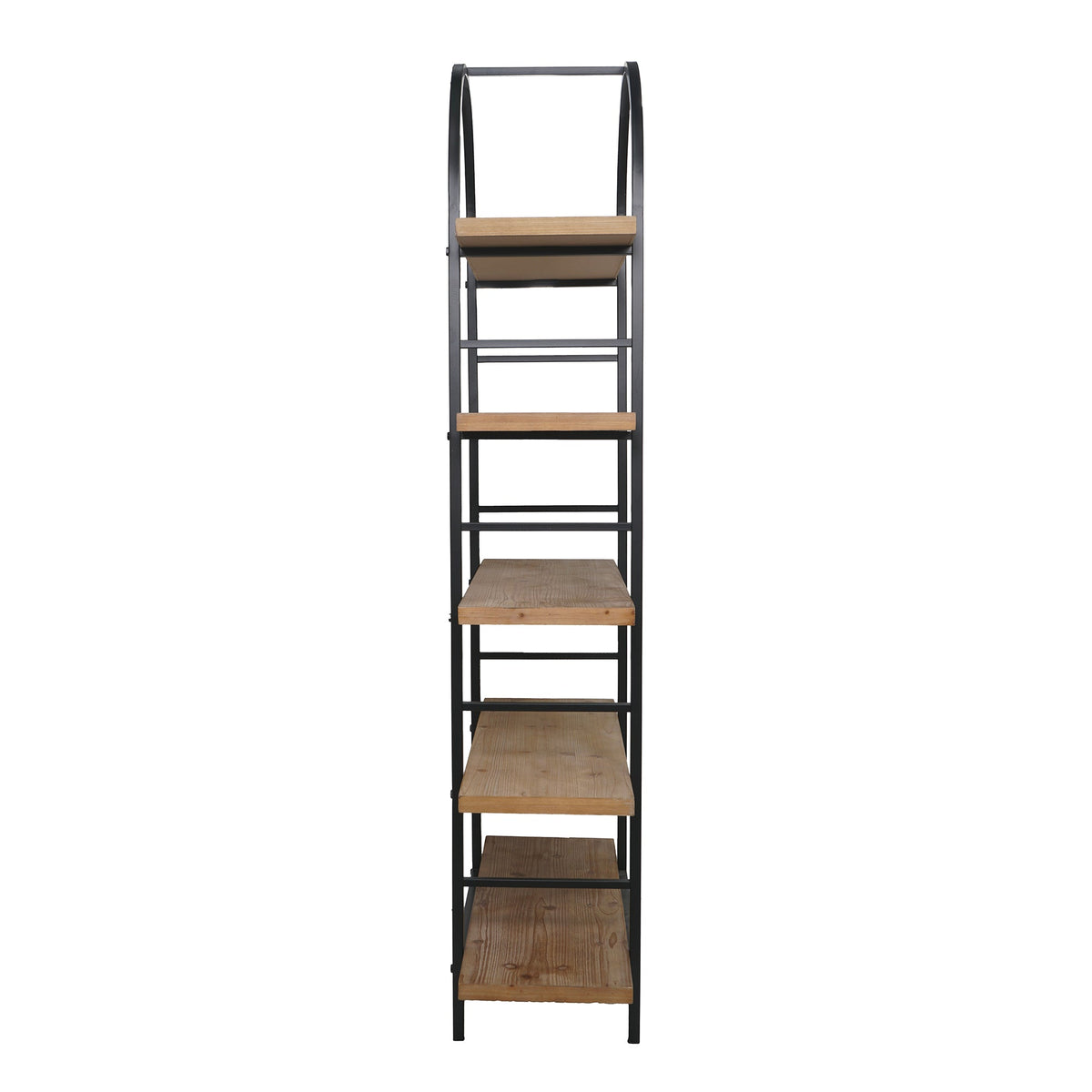 Tall Arched Wood and Iron Display Shelf with Striking Design