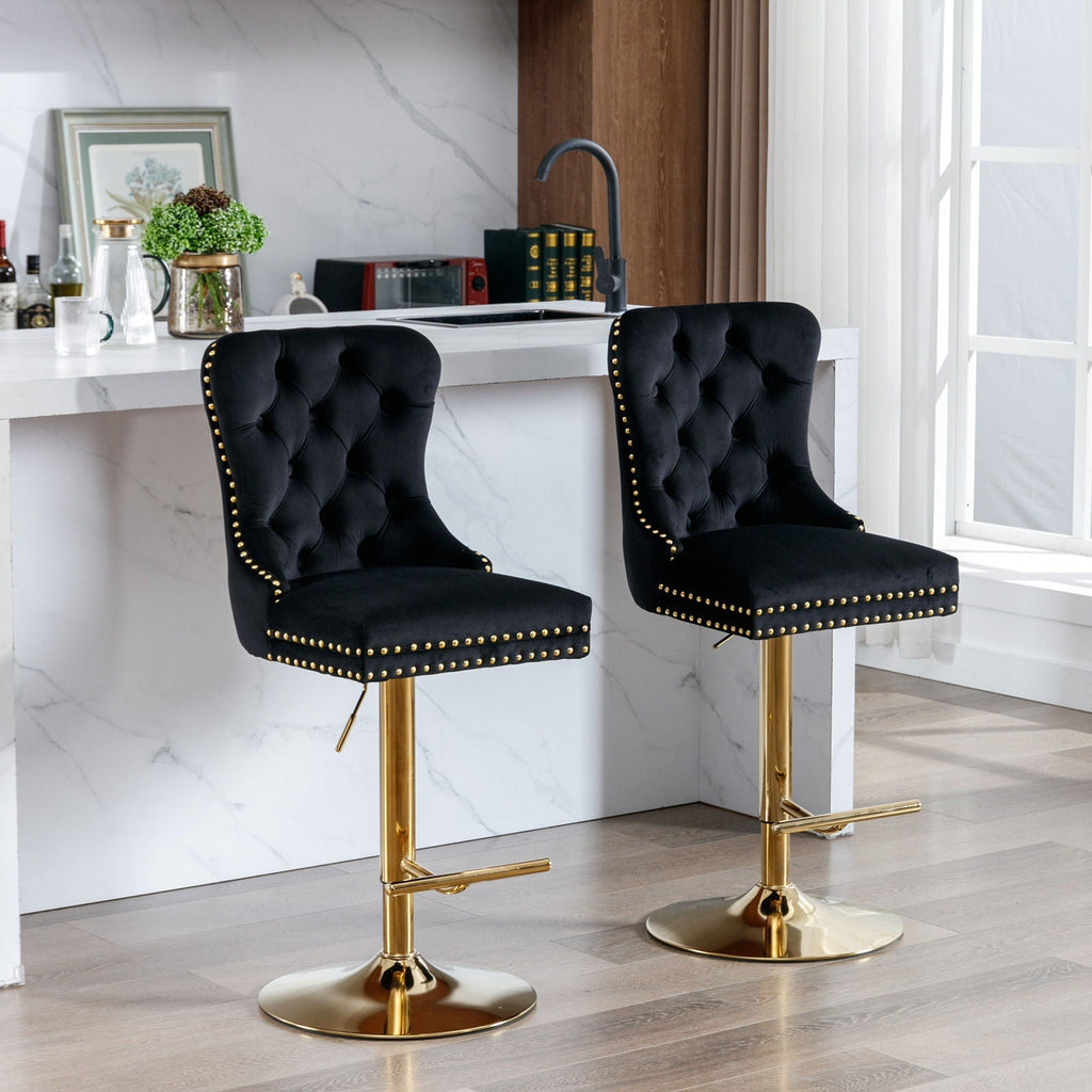 Modern Upholstered Swivel Barstools with Adjustable Height - Set of 2