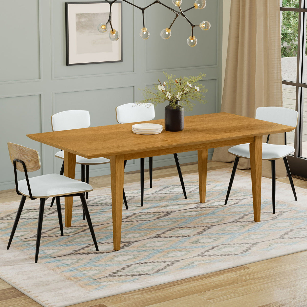 Contemporary Dining Table with Solid Oak Veneer - Light or Dark Brown