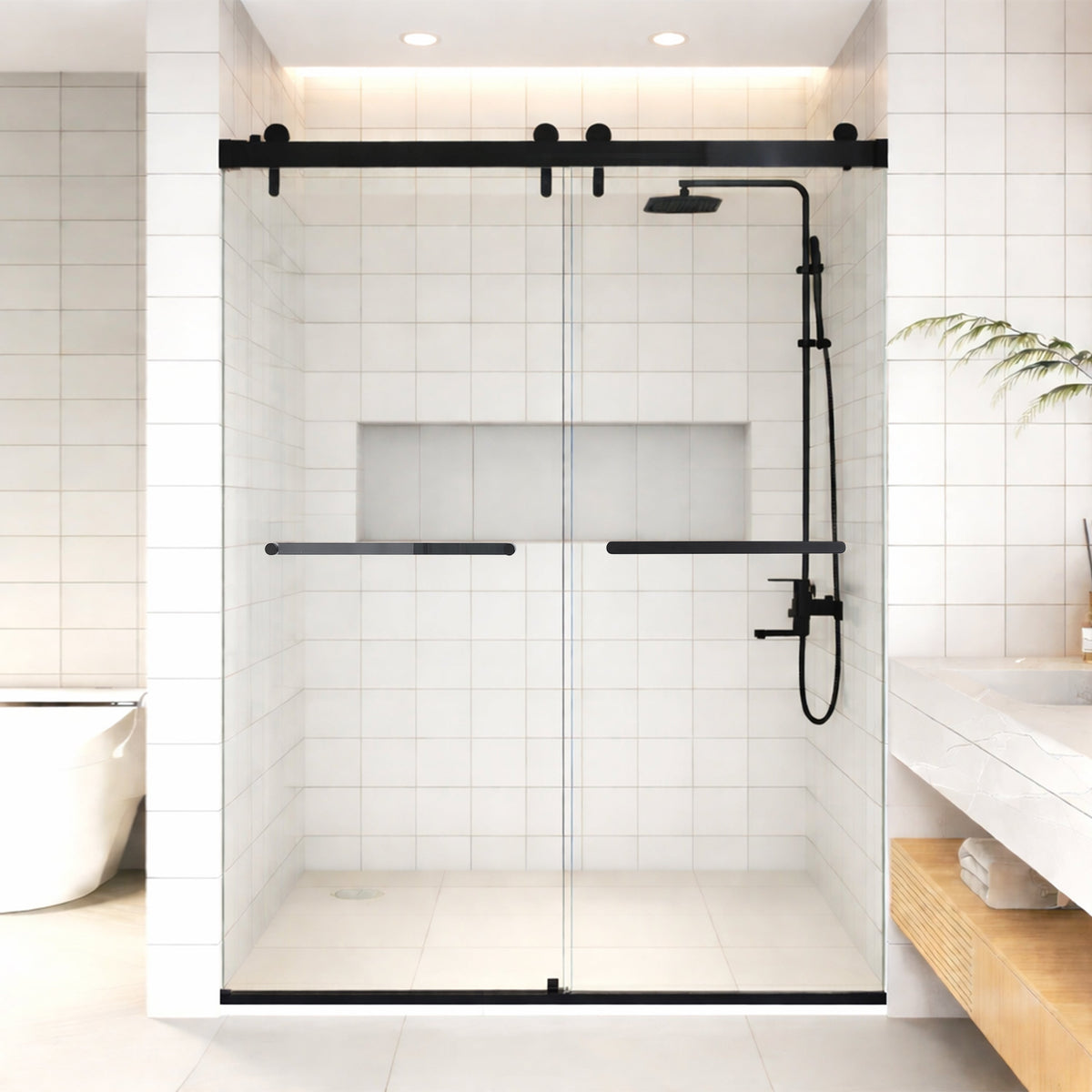 Double Sliding Shower Door with Soft Close Function - Matte