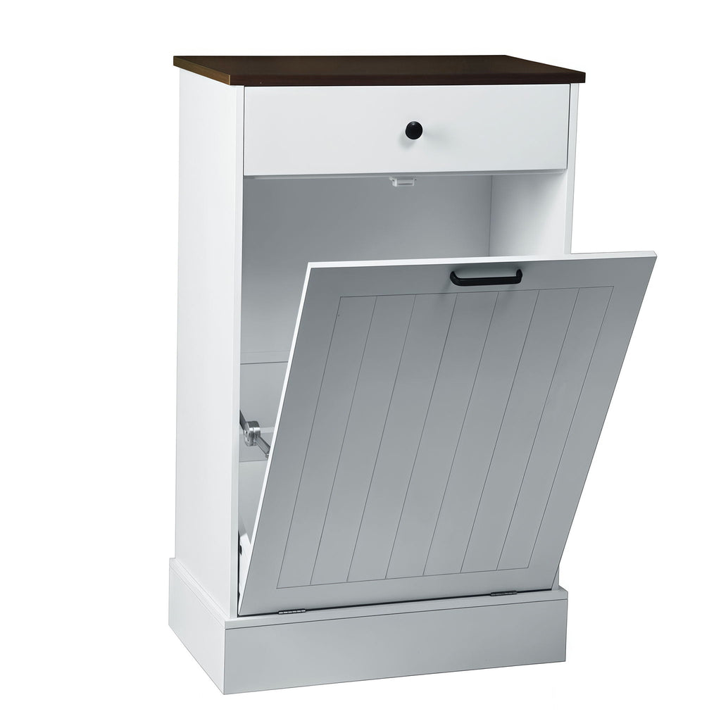 Tilt Out Trash Cabinet With Drawer, 10 Gallon Hamper - White