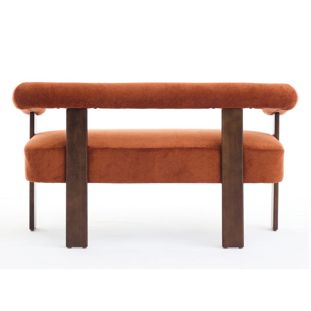 Round Armrest Loveseat with Curved Armrests - Dark Orange and Brown