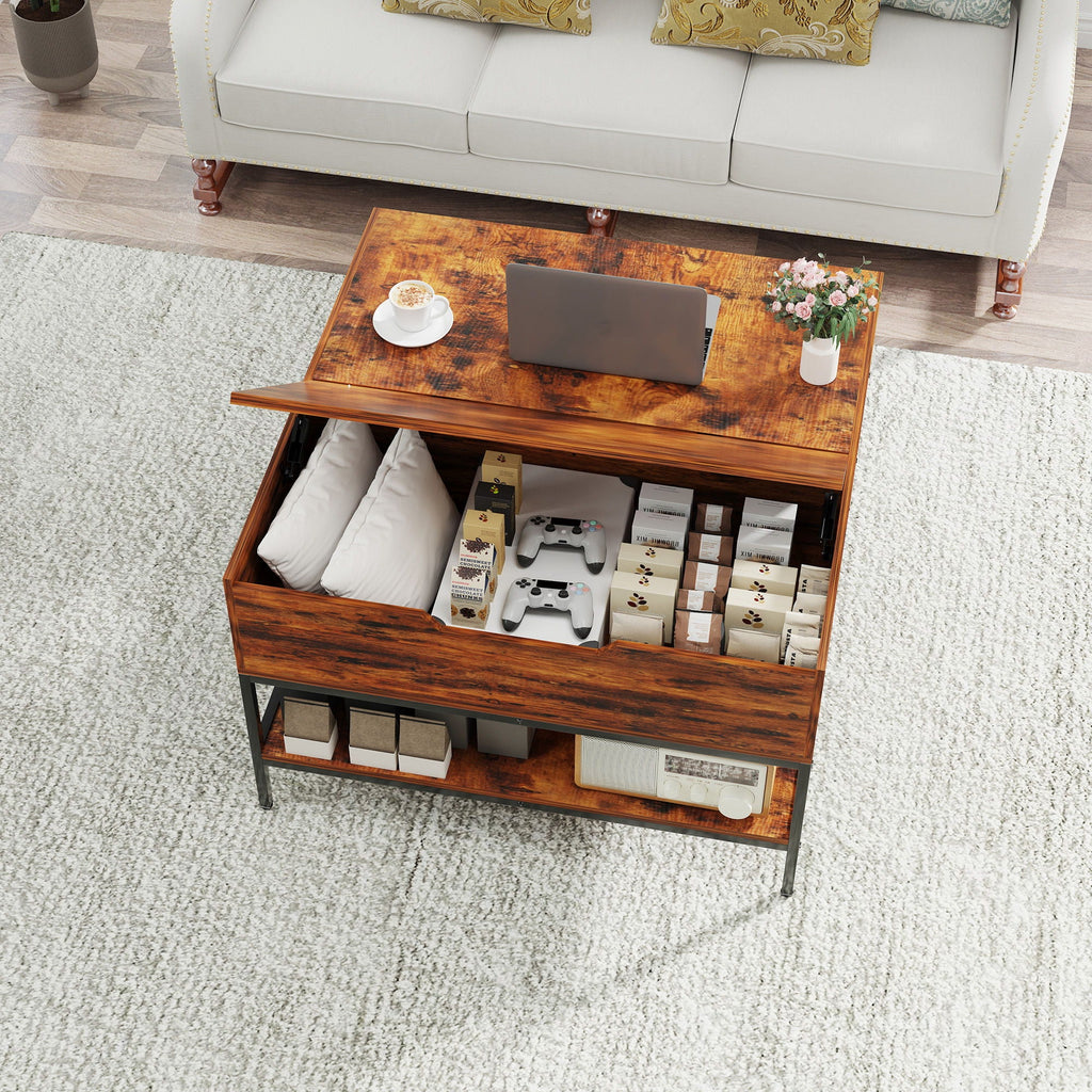 Rustic Flip Top Coffee Table With Hidden Storage - Black / Brown