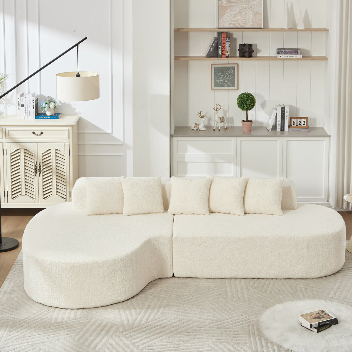 Boneless Sectional Sofa with Pillows - White