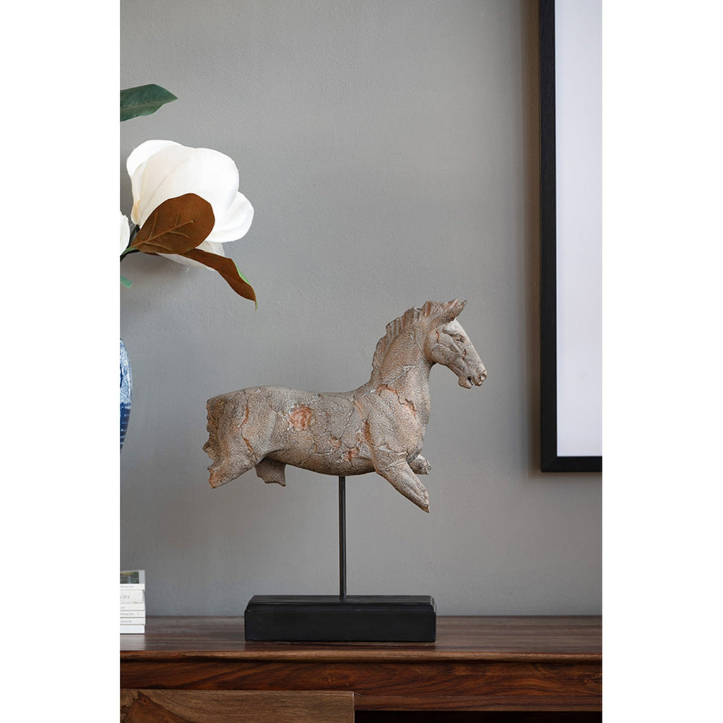 Antique Horse Statue On Stand with Iron Base - Gray