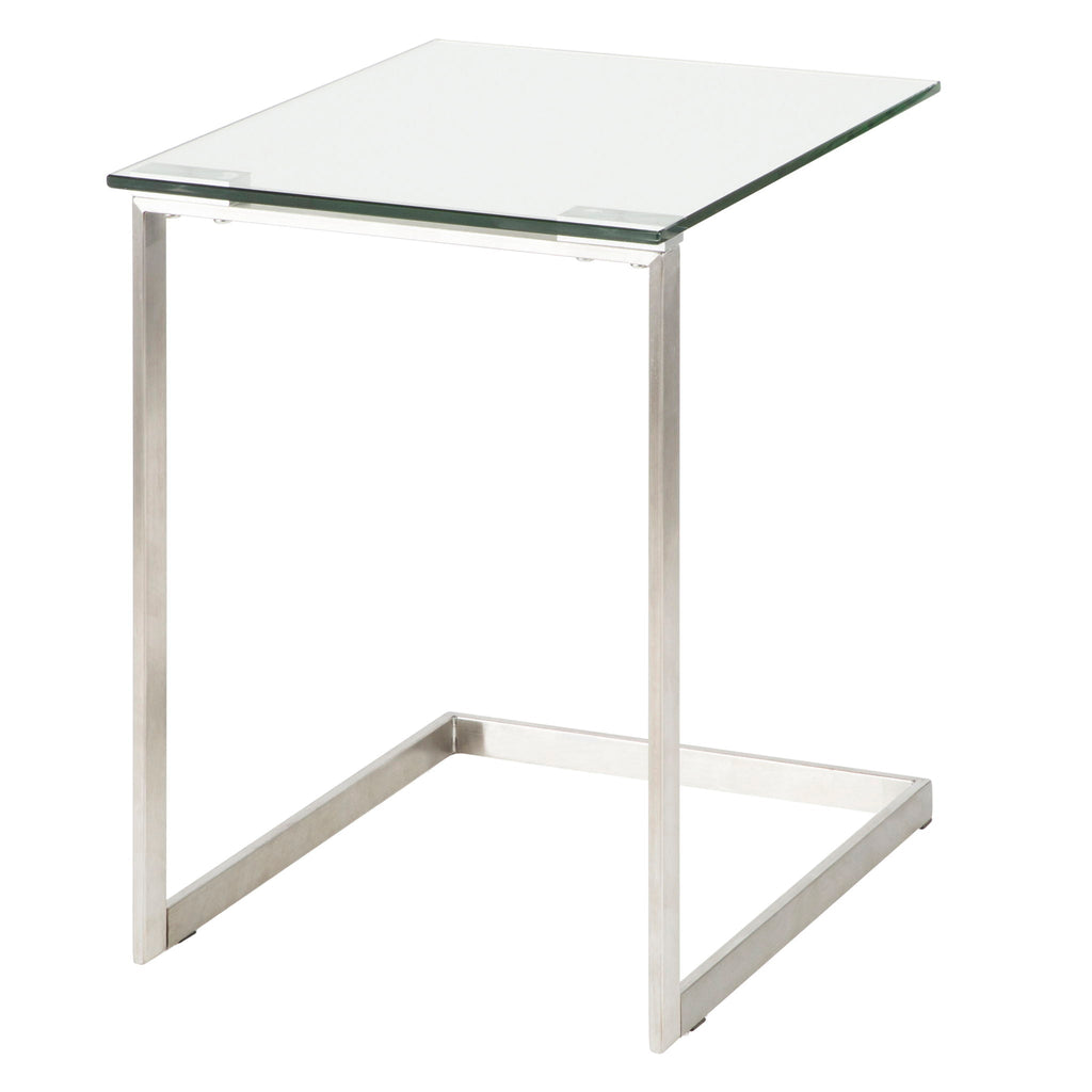 Contemporary End Table with Tempered Glass Shelf - Pearl Silver or Black