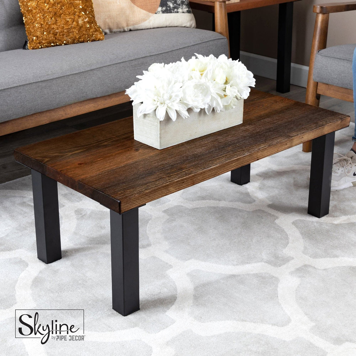 12 in. Skyline Matte Black Square Metal High-Rise Coffee Table Legs - 4 Pack