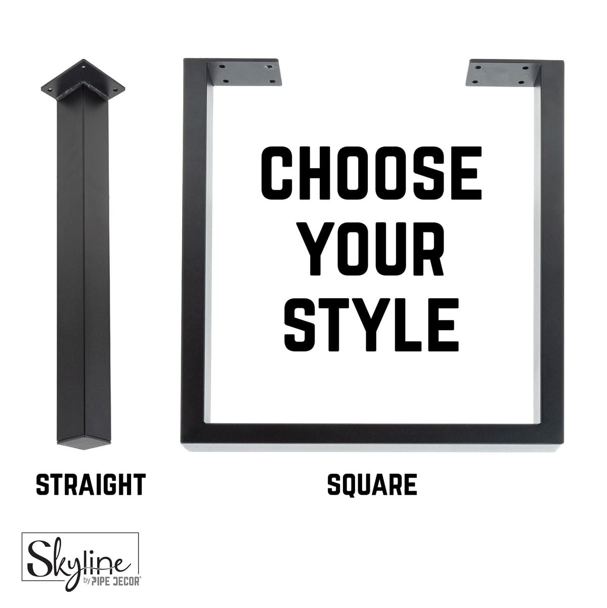 12 in. Skyline Matte Black Square Metal High-Rise Coffee Table Legs - 4 Pack
