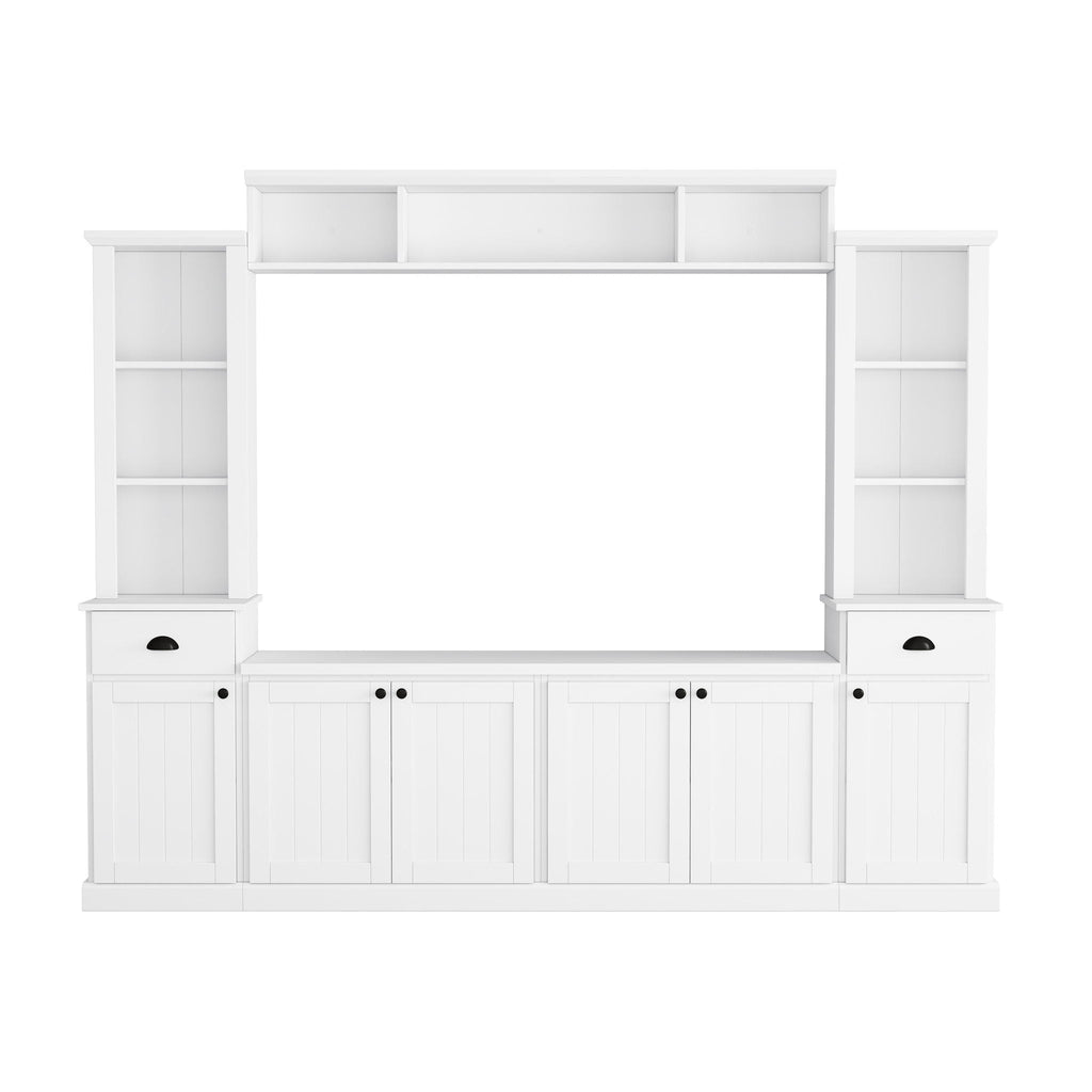 Minimalist Entertainment Wall Unit Set with Adjustable Bridge for TVs Up to 75" - White or Black