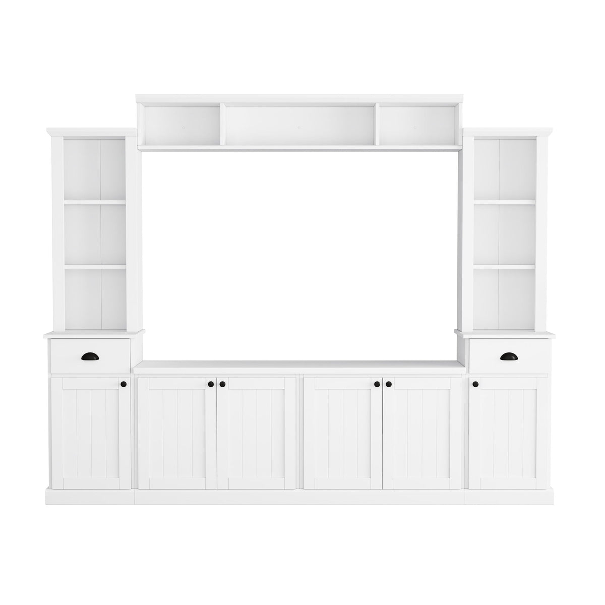 Minimalist Entertainment Wall Unit Set with Adjustable Bridge for TVs Up to 75" - White or Black