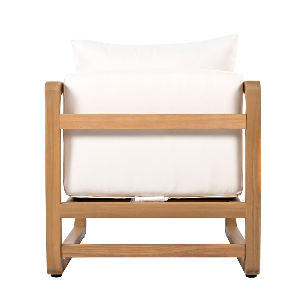 Acacia Wood Lounge Chair with Cushions & Cross-Stretcher Side Table Set
