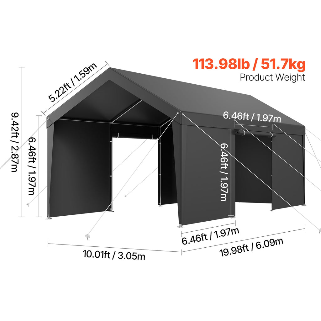 Heavy Duty 12x20FT Carport Canopy with Sidewalls - Outdoor Shelter