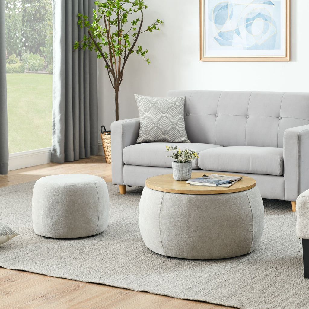 Round Storage Ottoman with 2 in 1 Function - Multiple Colors