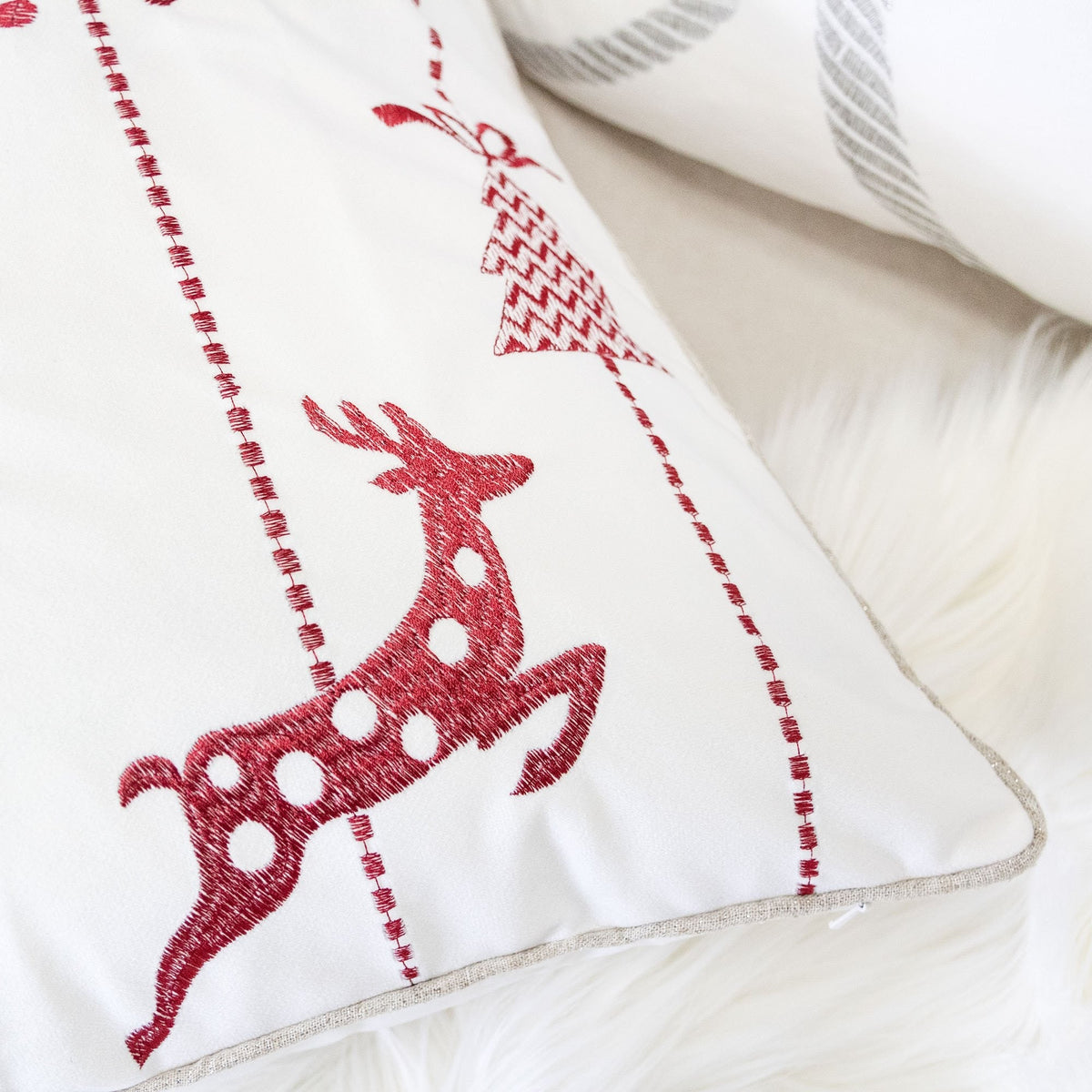 White Christmas Throw Pillow 20x20 with Festive Design - White