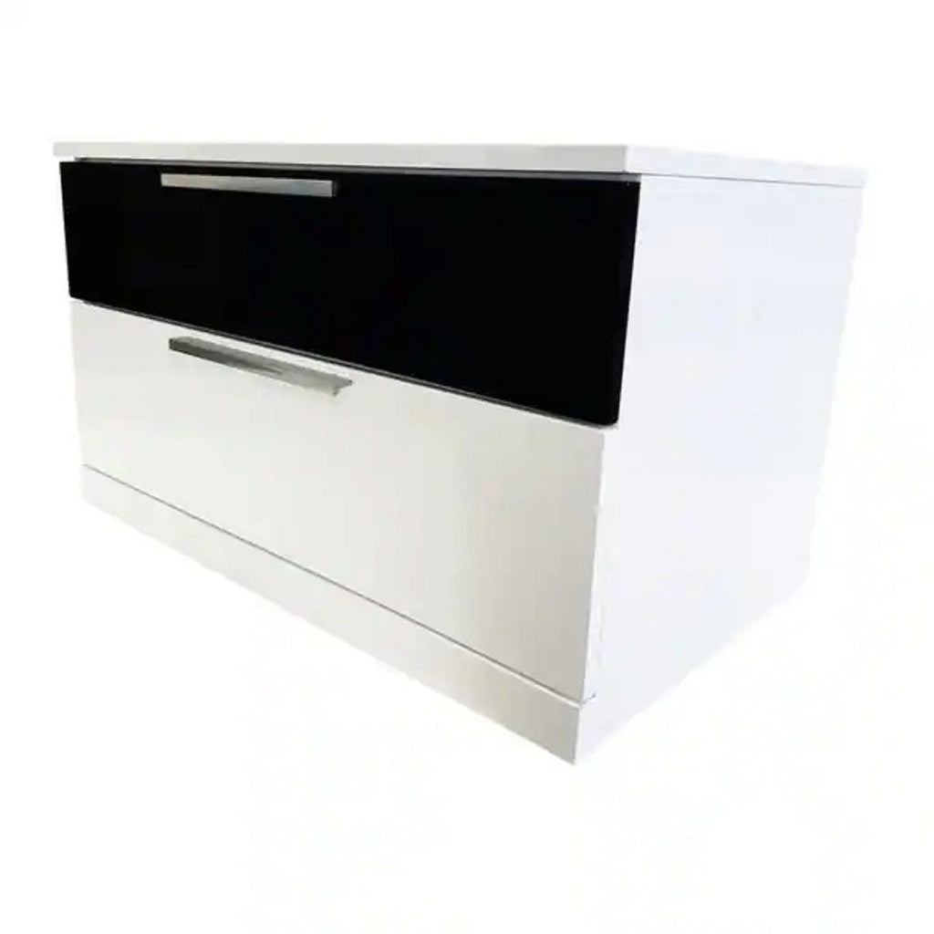 2 Drawer Nightstand, Bedside Table - White / Black