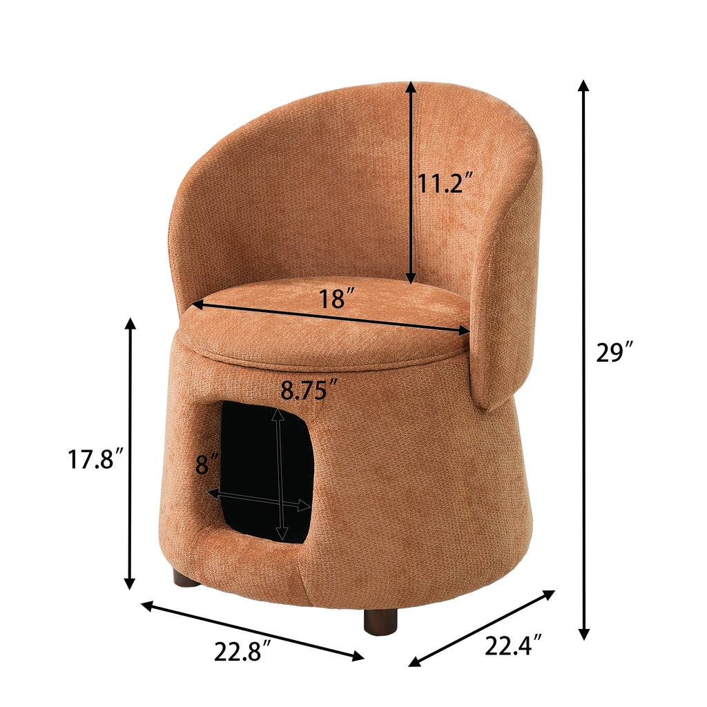 Orange Pet Friendly Chair with Hidden Pet Nook & Storage Seat