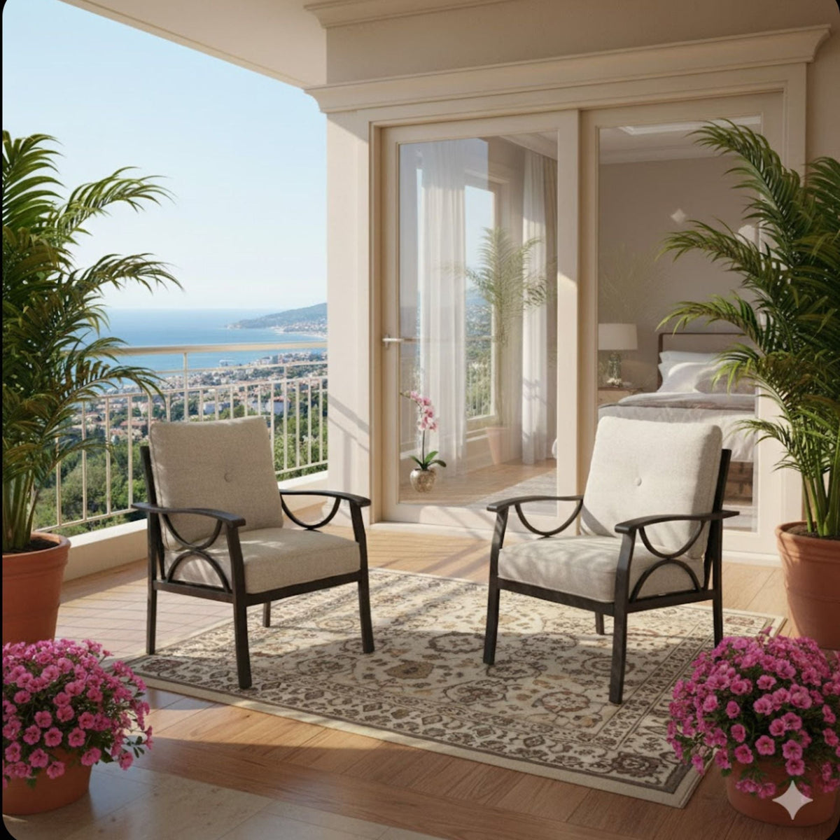 All-Weather Armchairs with Cushions, Modern Sculptural Design – Beige or Dark Gray