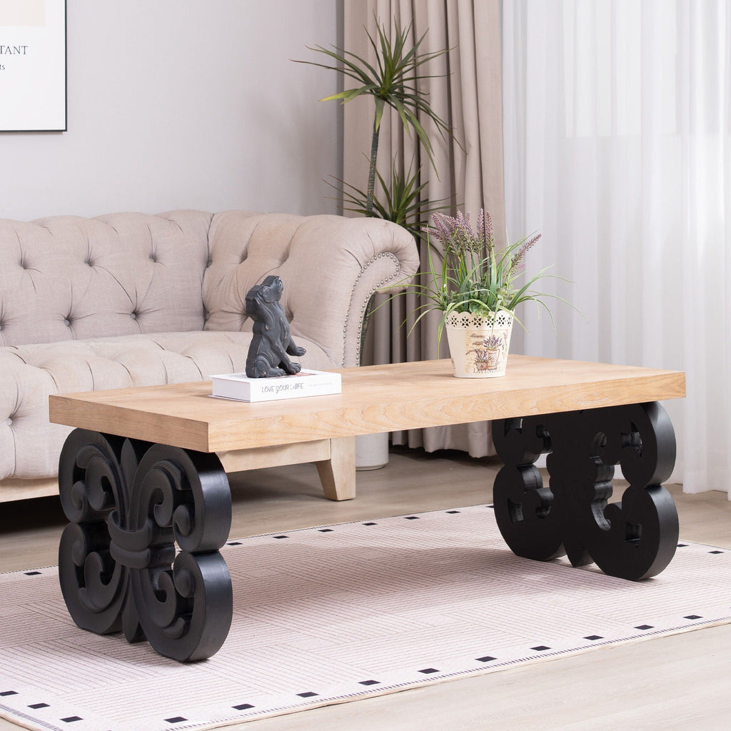 Ornate Scroll Base Coffee Table with Rectangular Top – Black or White