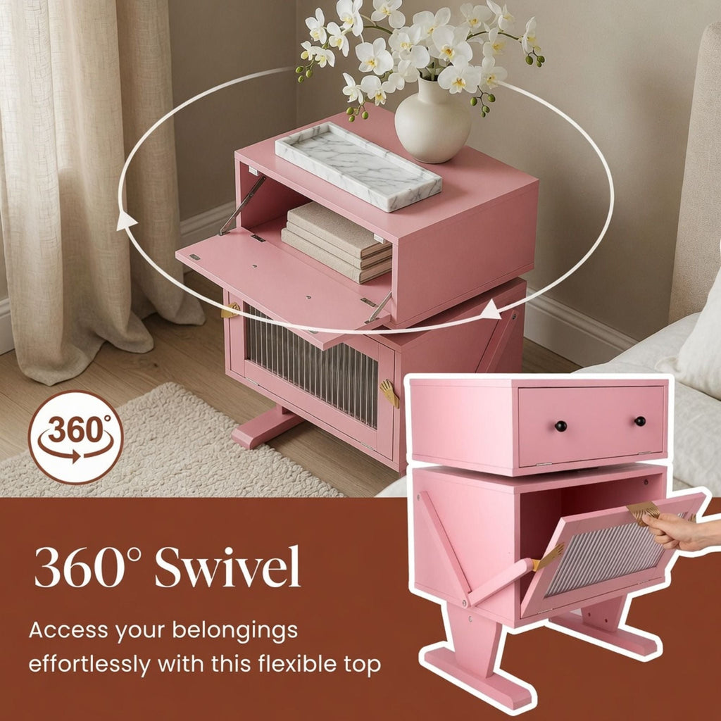 Robot LED Nightstand with 360° Rotating Drawer - White, Pink, or Green
