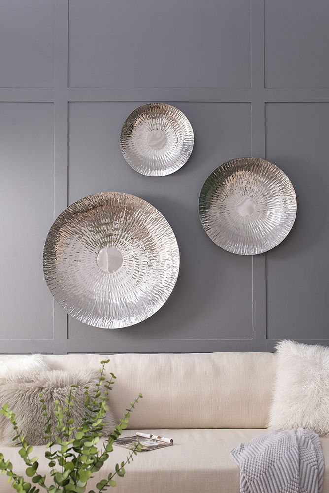 Textured Oversized Disc Wall Decor with Concealed Mounting - Silver