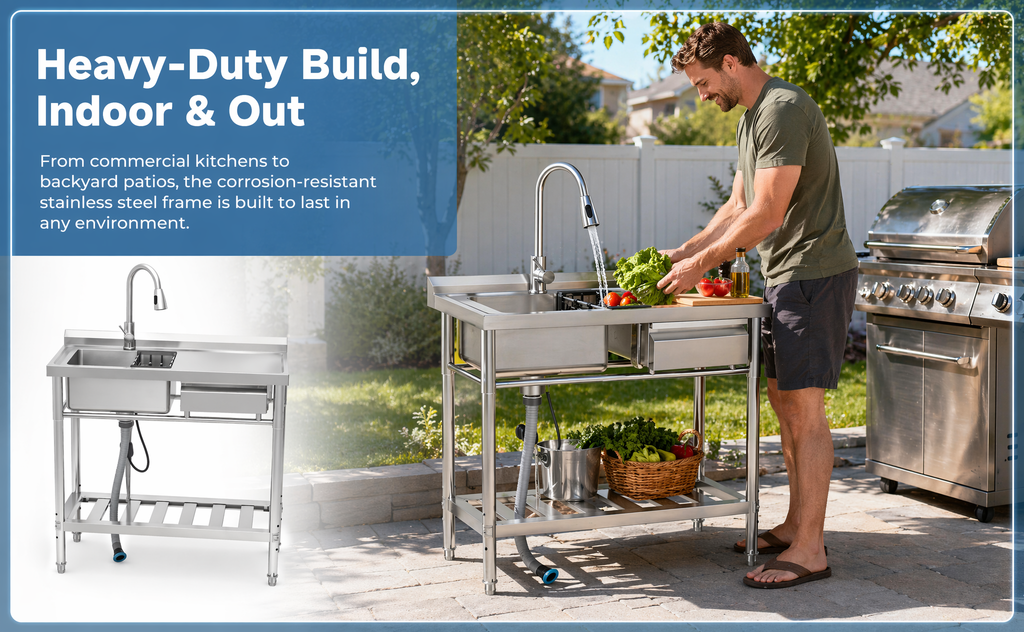 Stainless Steel Utility Sink with Pull-Out Faucet - Silver