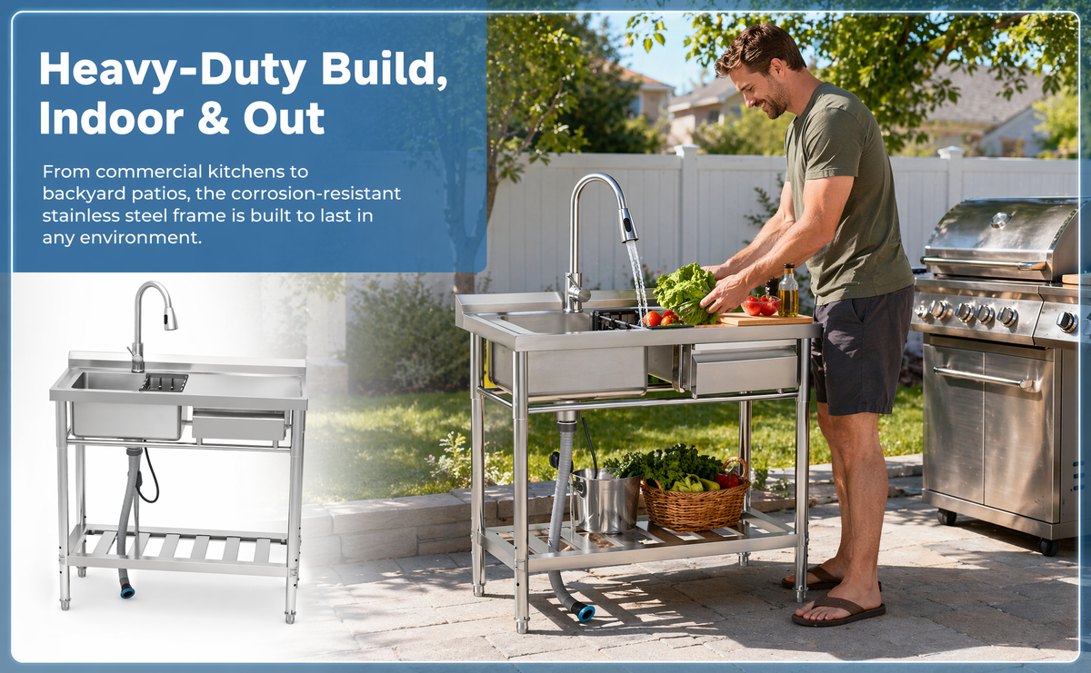 Stainless Steel Utility Sink with Pull-Out Faucet - Silver