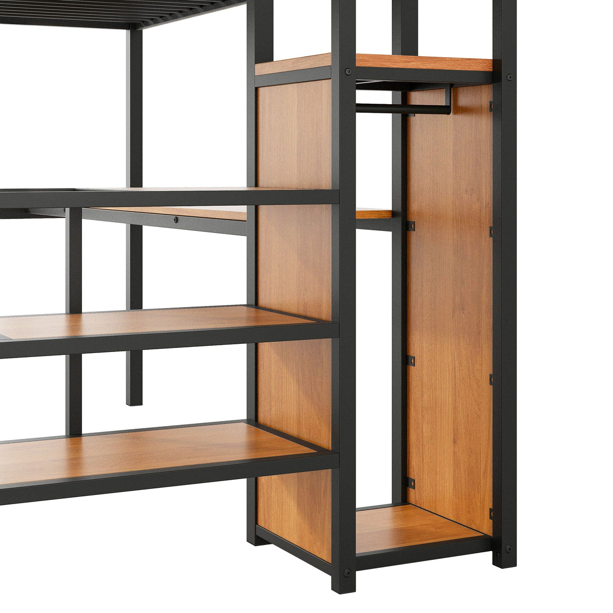 Full Size Loft Bed with Desk, Storage Staircase & Wardrobe - Black or White