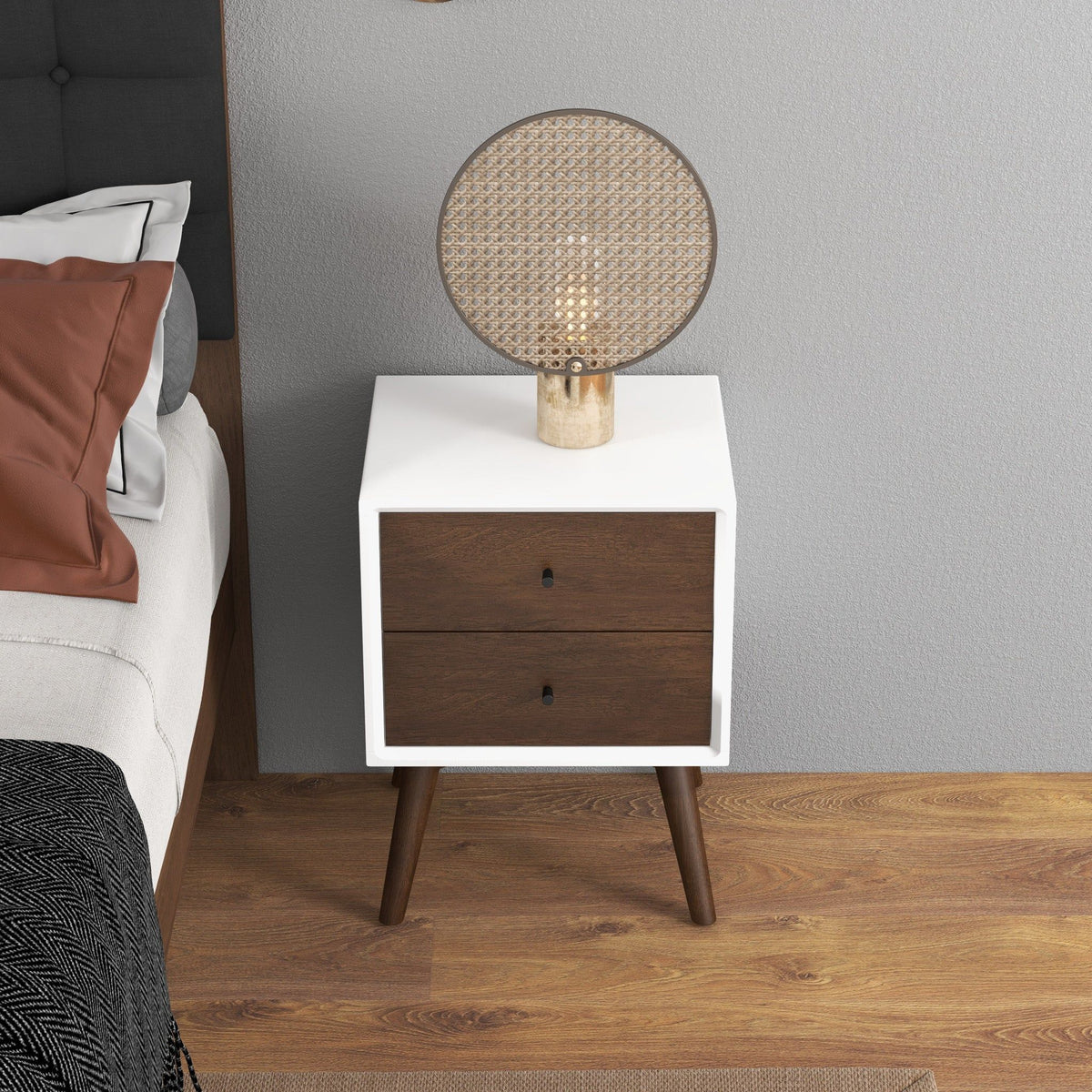 Caroline - Mid-Century Modern Style Night Stand 2 Drawer