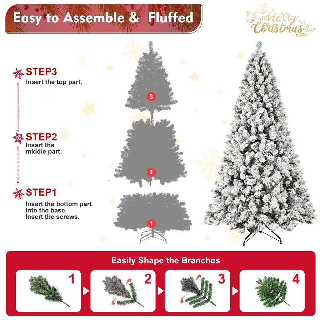 6ft Flocked Pre-Lit Christmas Tree with 300 Warm White Lights - Snow Effect