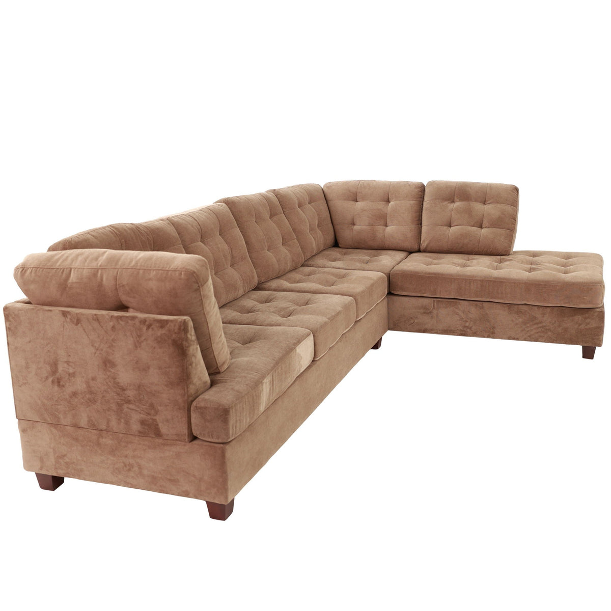 Truffle Waffle Suede Sectional Sofa with Tufted Cushions and Reversible Chaise - Neutral