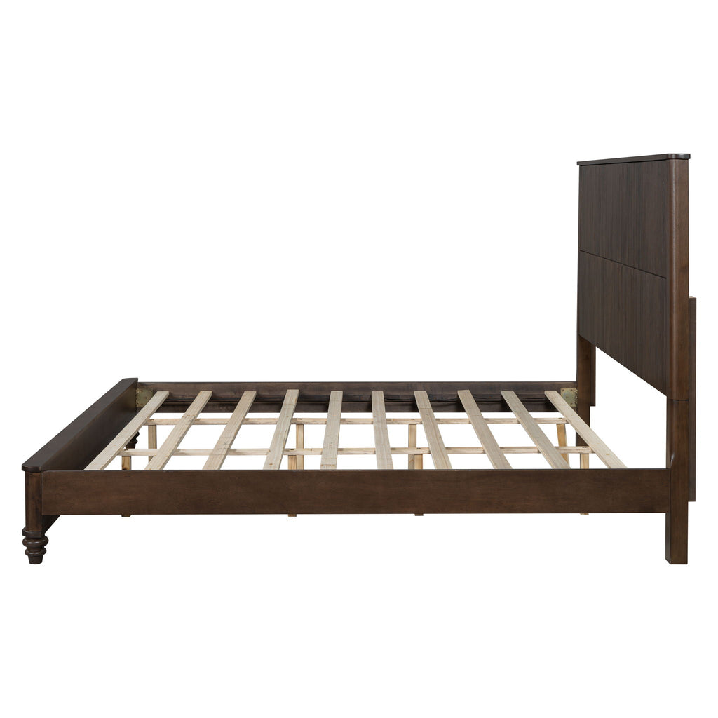 Platform Bed Frame with Tall Headboard - Solid Wood, Queen & King Sizes