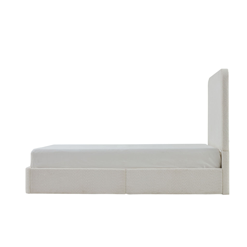 Tall Headboard Upholstered Bed with Metal Frame - King, White