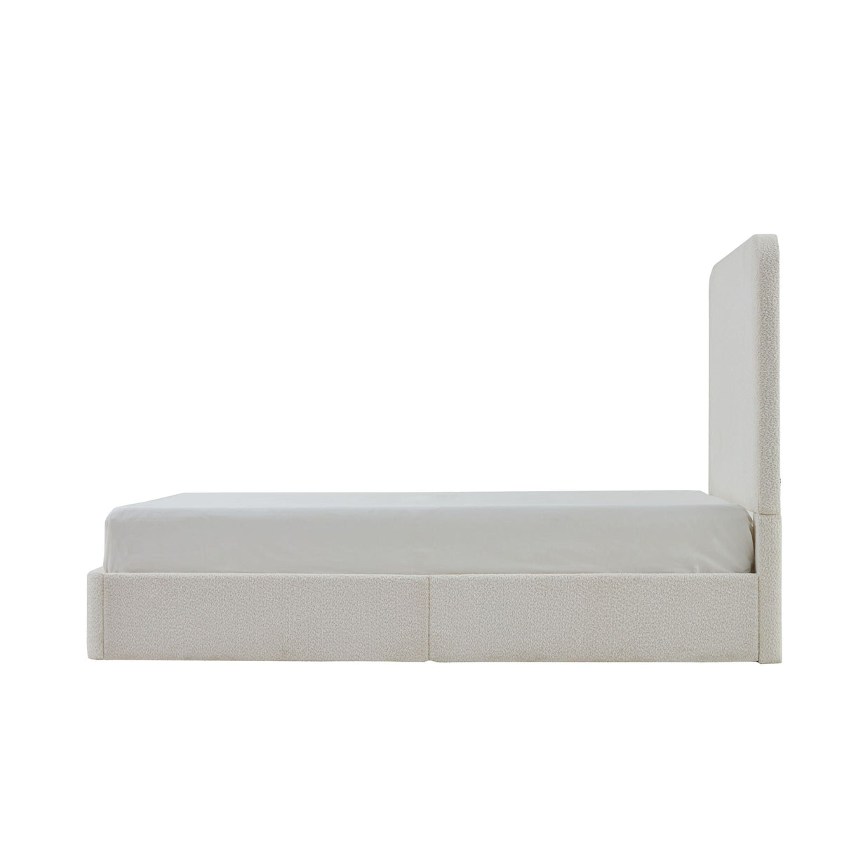 Tall Headboard Upholstered Bed with Metal Frame - King, White