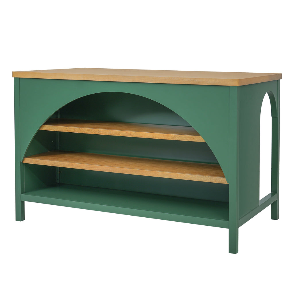 56" Farmhouse Kitchen Island with Open Storage – Green/Natural or White+Natural