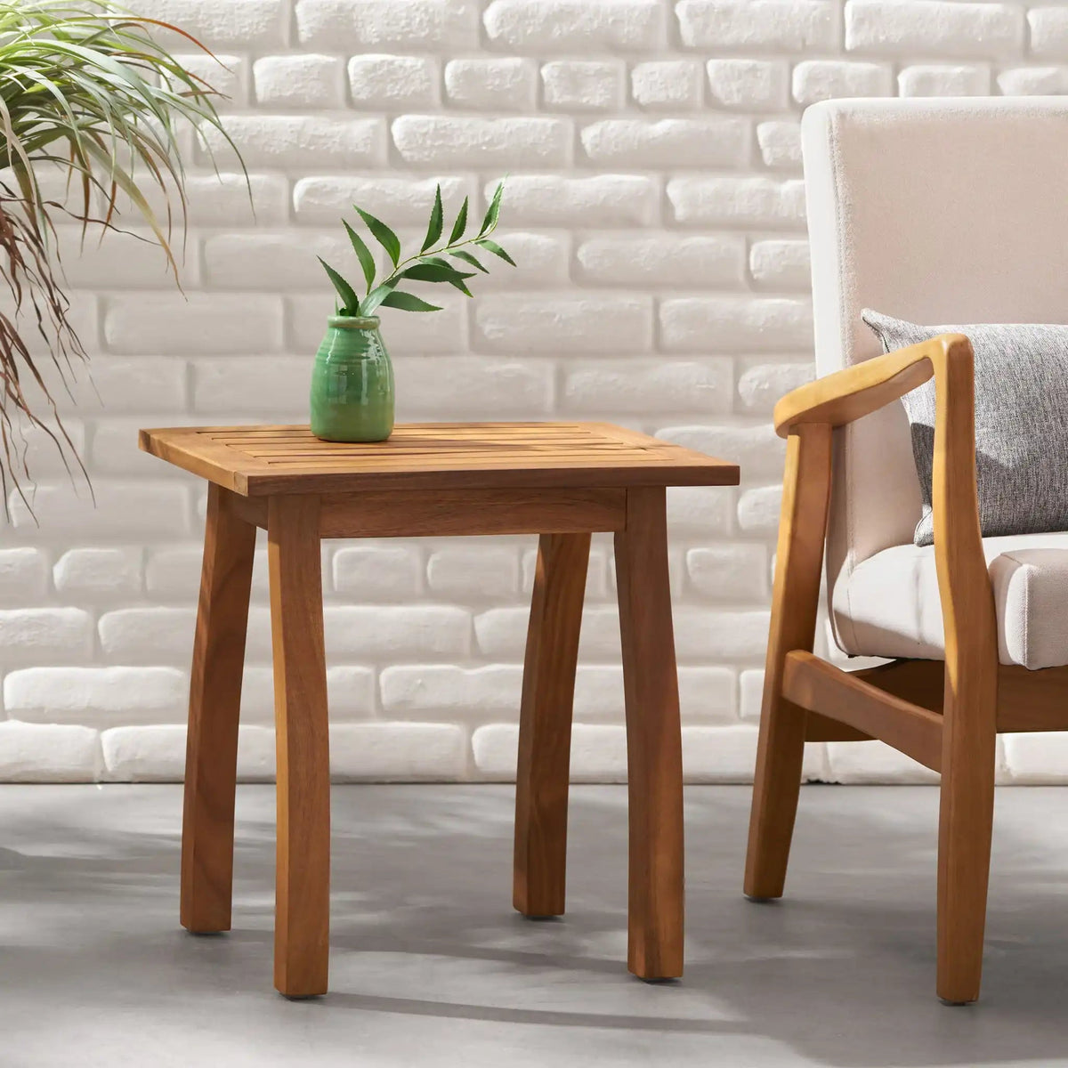 Kinesis Outdoor Side Table with Slatted Top and Wood Frame - Light Brown or Dark Gray
