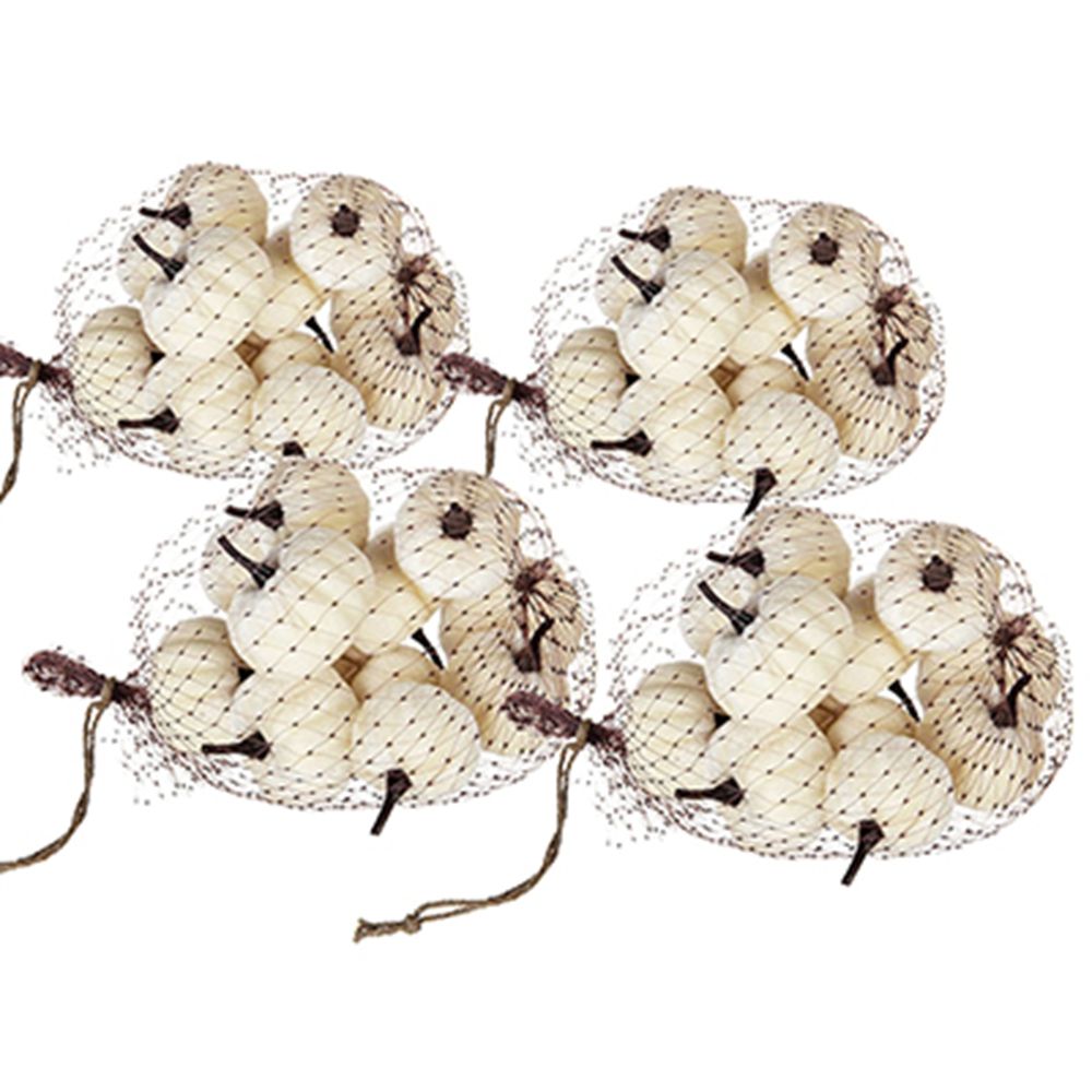 White Velvet Pumpkin Set with Mesh Bag - Sculptures & Figurines