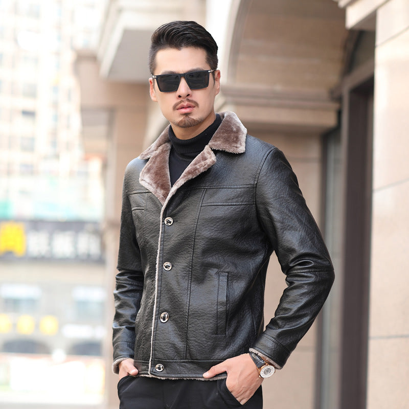 Winter New Plush And Thickened Pu Fur Father's Clothes