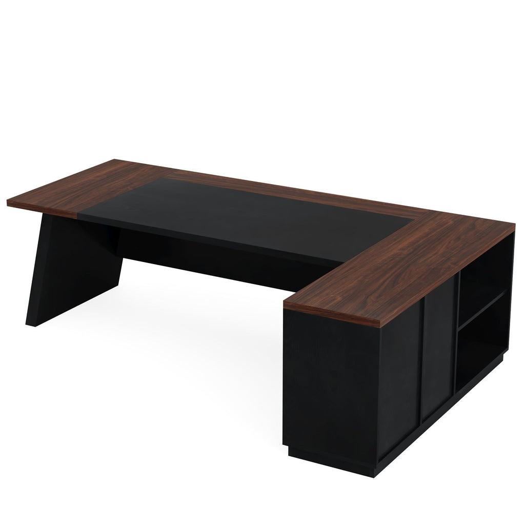 L-Shaped Executive Desk with File Cabinet and Drawers - Black