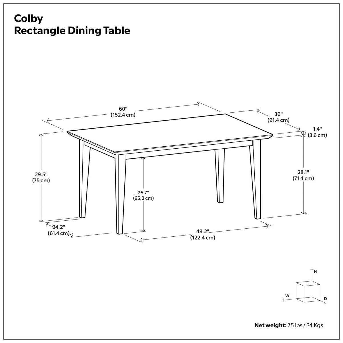 Contemporary Dining Table with Solid Oak Veneer - Light or Dark Brown