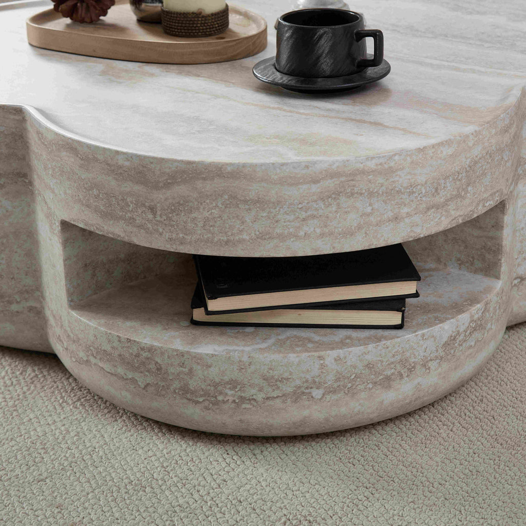 Marble Clover Round Coffee Table with Open Storage