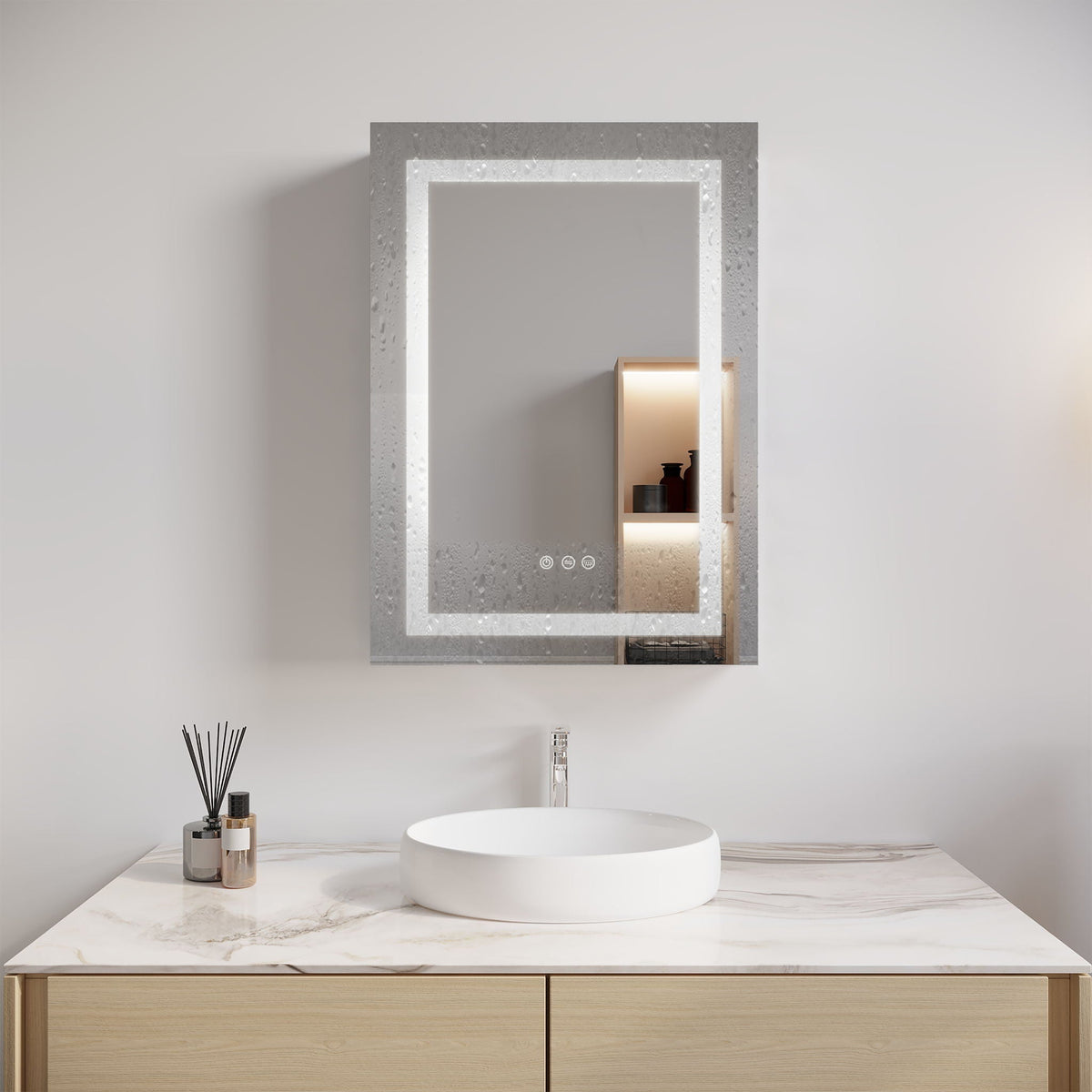 LED Medicine Cabinet with Anti-Fog Mirror and Touch Switch - Pearl Silver