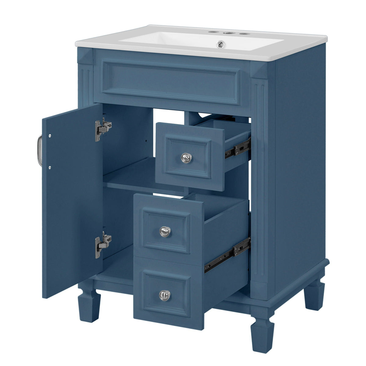 Blue Bathroom Vanity With Ceramic Sink, Two Drawers and Adjustable Shelf