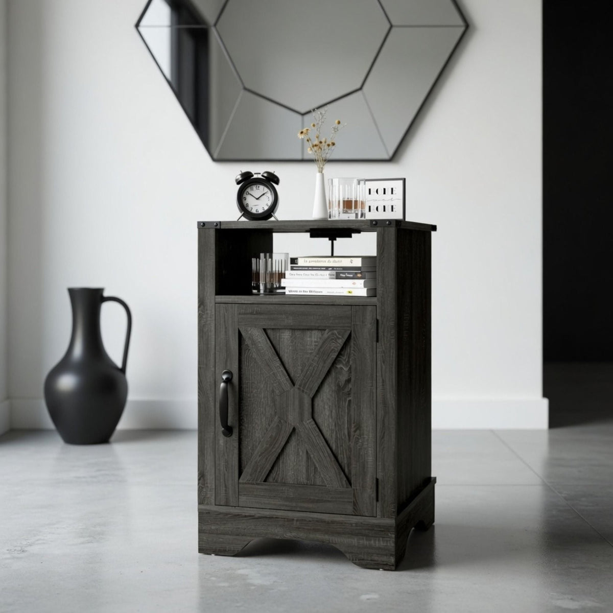 Farmhouse Nightstand with Charging Station & Storage - Multiple Colors