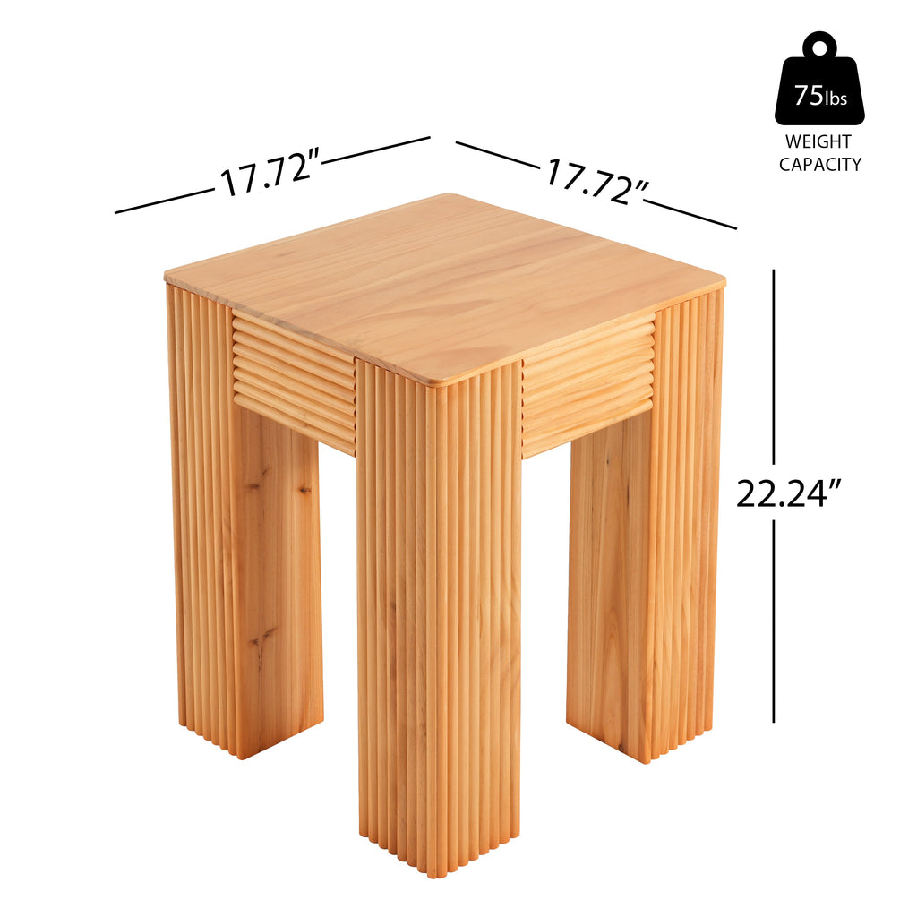 Natural Pine Wood Fluted Side Table with Elephant-Leg Design - Natural Pine