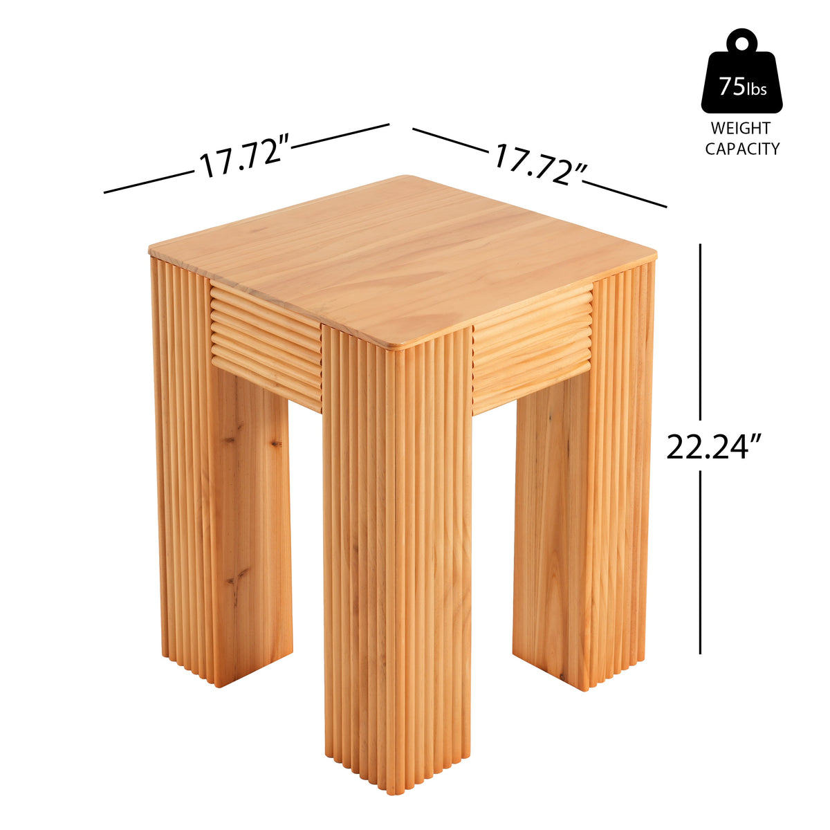 Natural Pine Wood Fluted Side Table with Elephant-Leg Design - Natural Pine