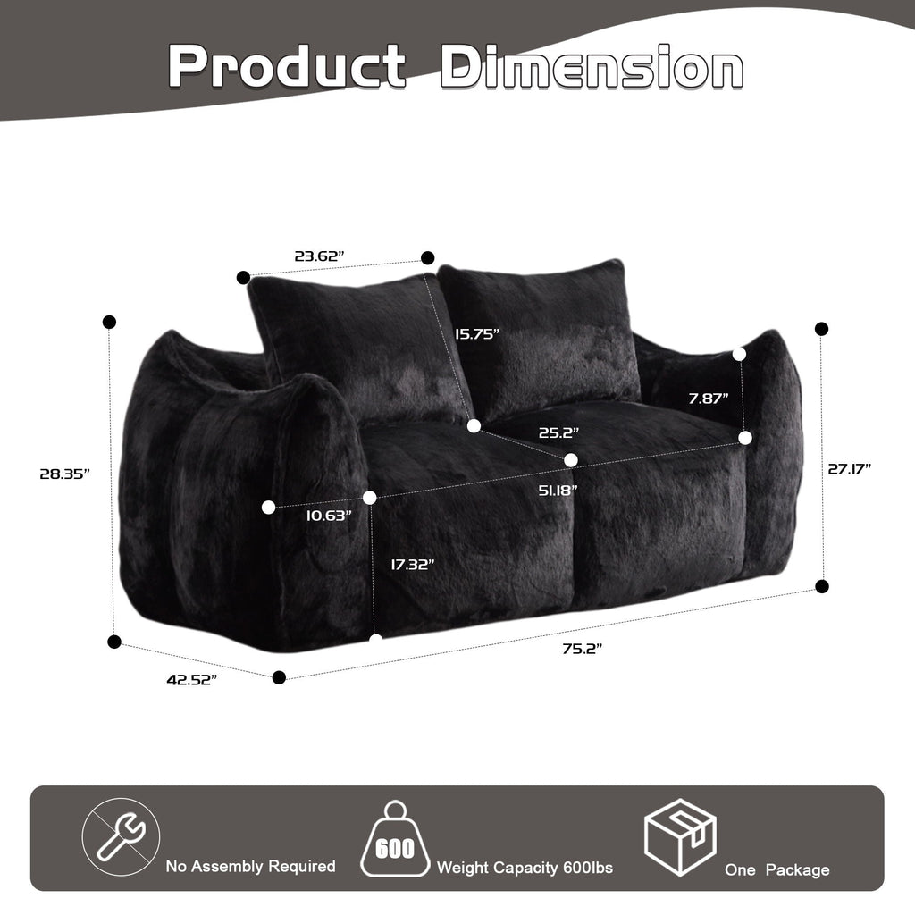 Ultra Soft Faux Fur Bean Bag Loveseat with Shredded Sponge Filling - Multiple Colors
