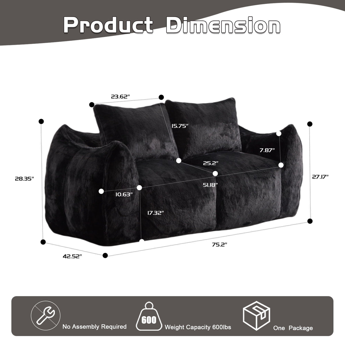 Ultra Soft Faux Fur Bean Bag Loveseat with Shredded Sponge Filling - Multiple Colors