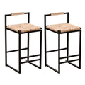 Water Hyacinth Woven Bar Stools with Back Support, Counter Height Dining Chairs (Set of 2) - Natural