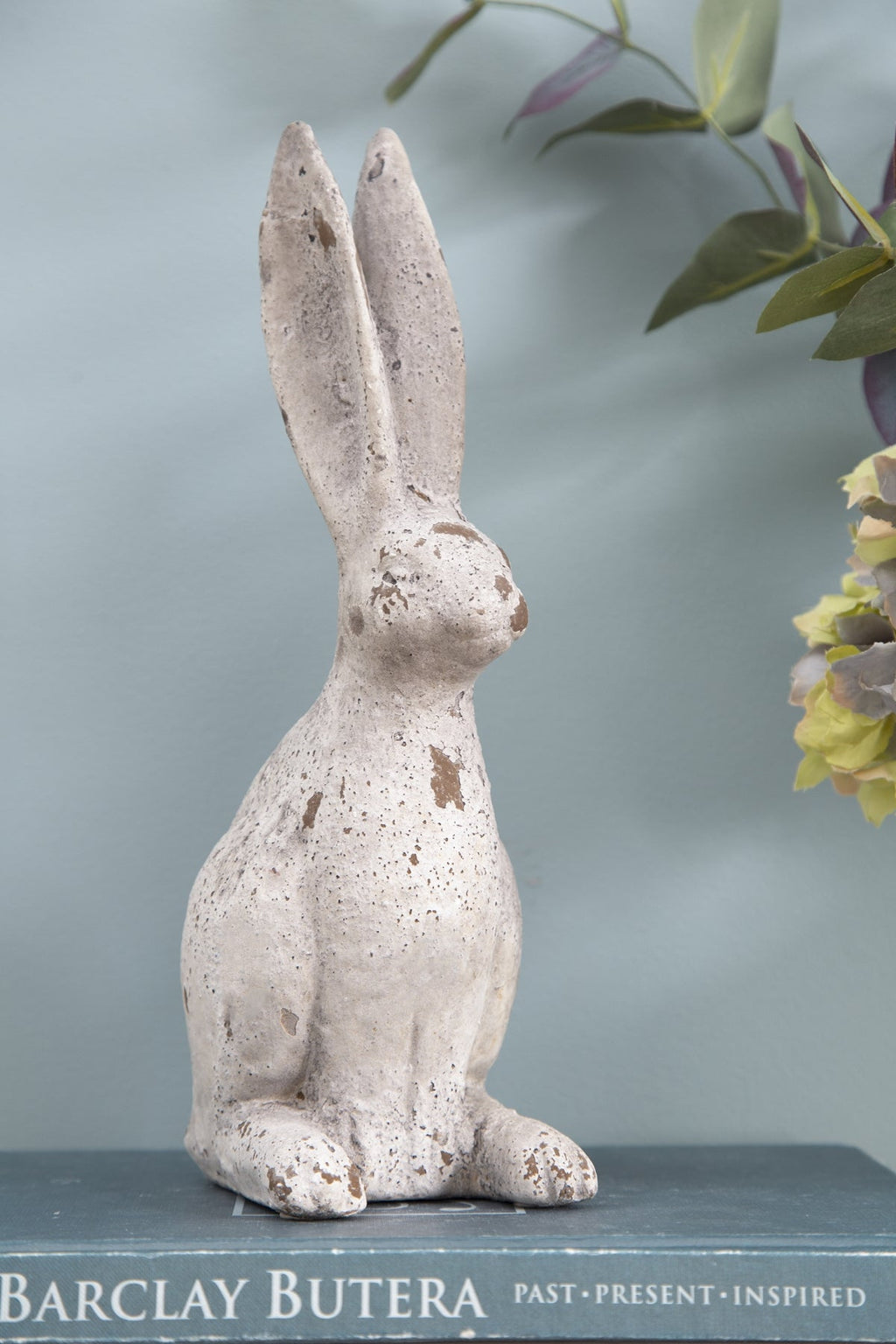 Weathered Cement Rabbit Statue with Rustic Finish - Cement